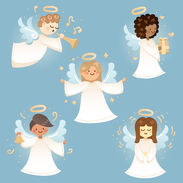 Vector Templates: Hand Drawn Christmas Angel Collection