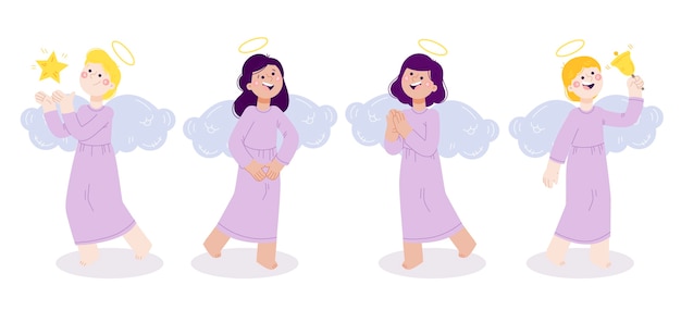 Free vector hand drawn christmas angels collection