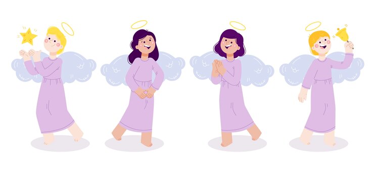 Free Vector hand drawn christmas angels collection