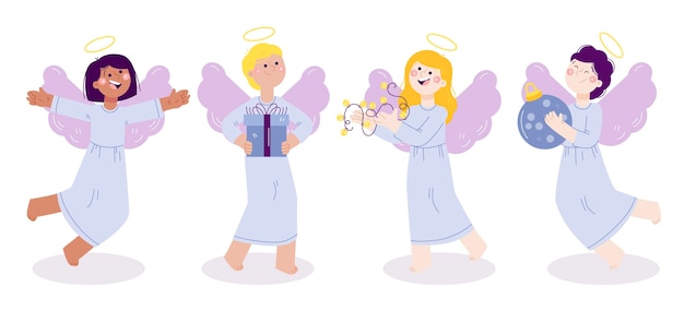 Бесплатное векторное изображение Набор рисованной рождественских ангелов