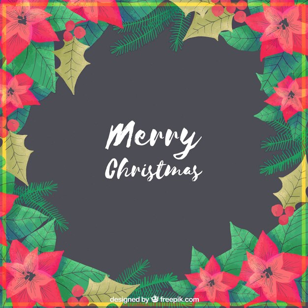 Hand drawn christmas background with colourful leaves