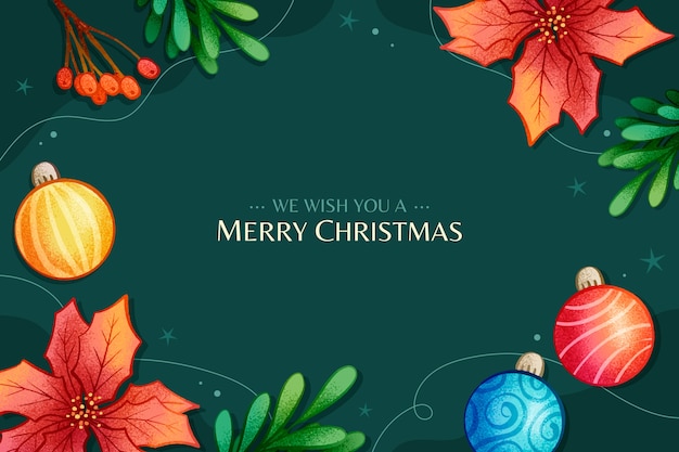 Free vector hand drawn christmas background with globes and leaves