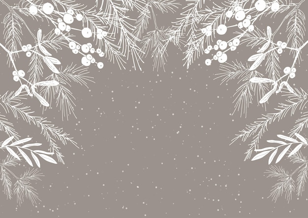 Free vector hand drawn christmas background with mistletoe and berries border