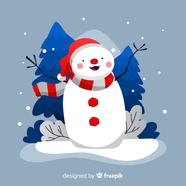 Hand drawn christmas background with snowman