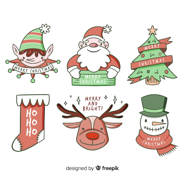 Hand drawn christmas badge collection