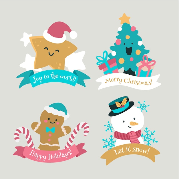 Free vector hand drawn christmas badge collection