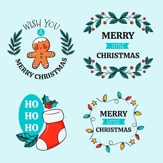 Free vector hand drawn christmas badges collection