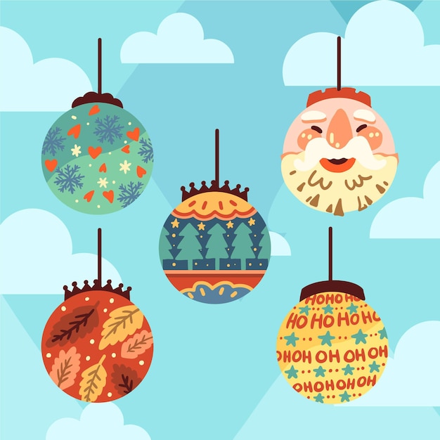 Hand drawn christmas ball ornaments collection