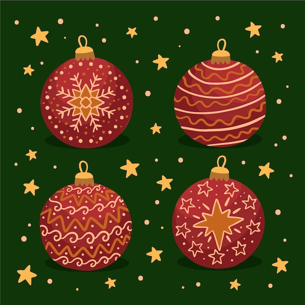 Free vector hand drawn christmas ball ornaments collection