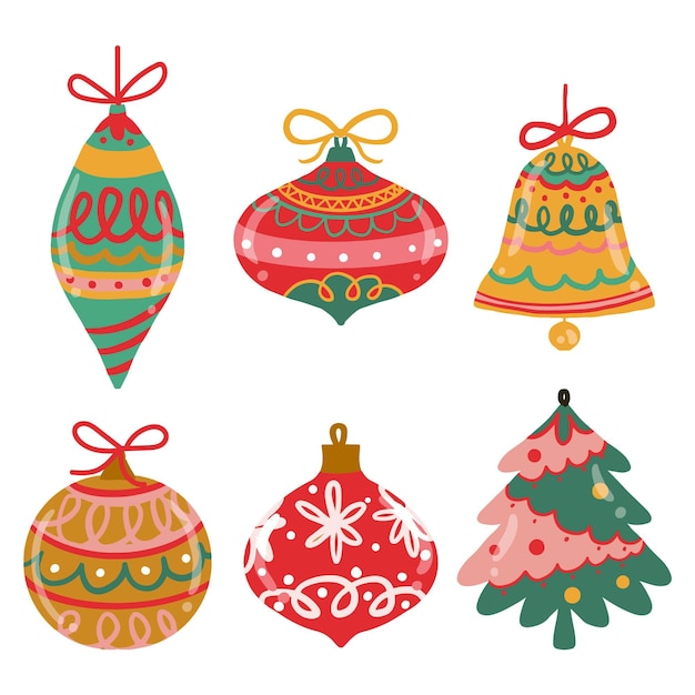 Hand drawn christmas ball ornaments collection