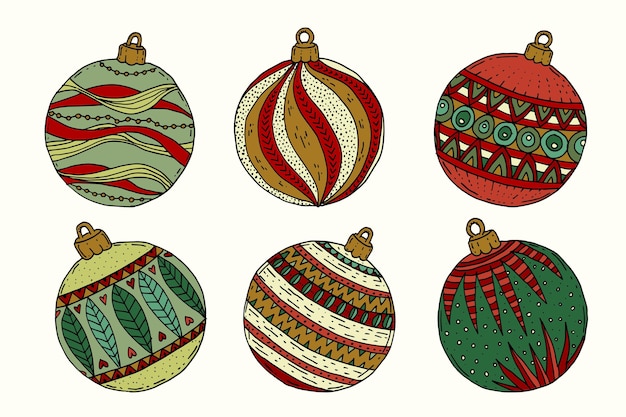 Collezione di ornamenti palla di natale disegnati a mano