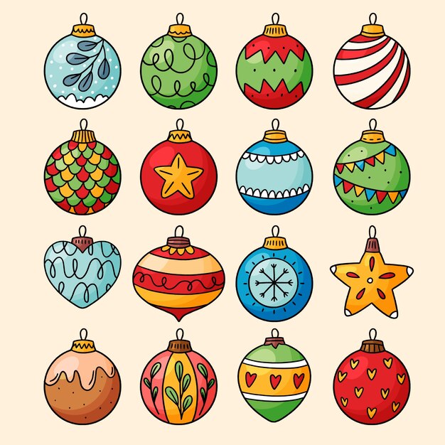 Hand drawn christmas ball ornaments collection