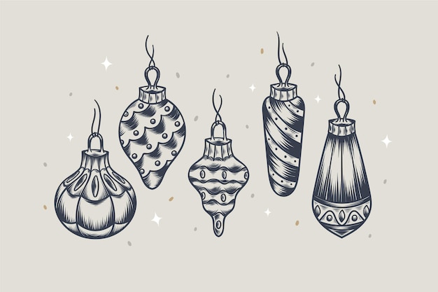 Hand drawn christmas ball ornaments collection