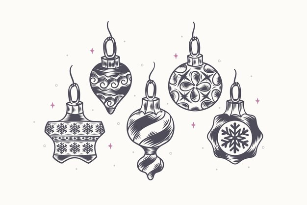 Hand drawn christmas ball ornaments collection