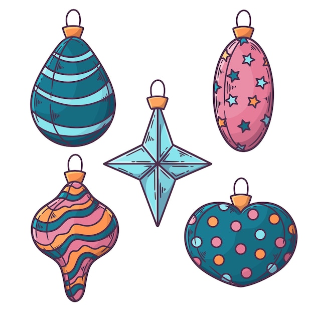 Free vector hand drawn christmas ball ornaments pack