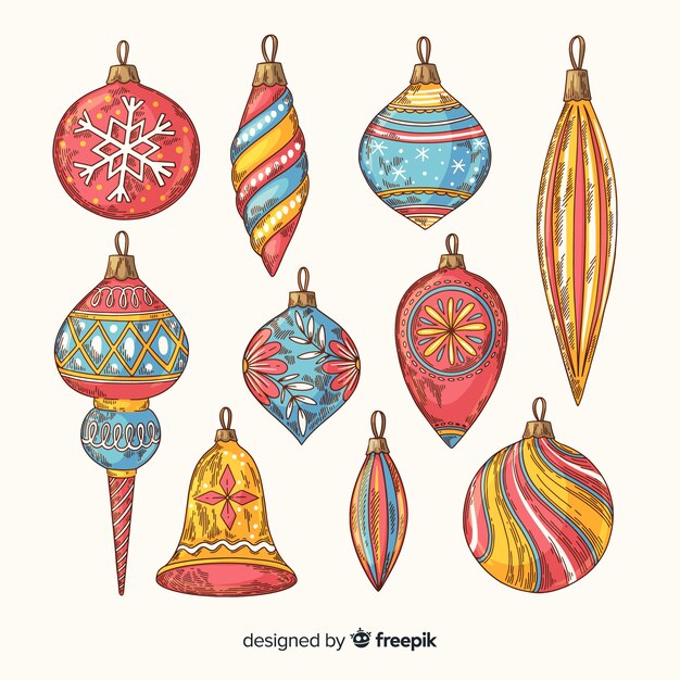 Hand drawn christmas balls set