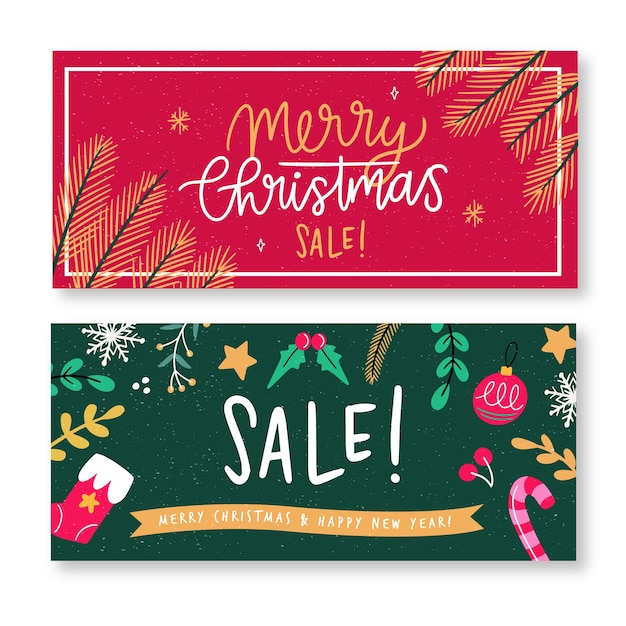 Free vector hand drawn christmas banners set