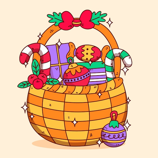 Hand drawn christmas basket illustration