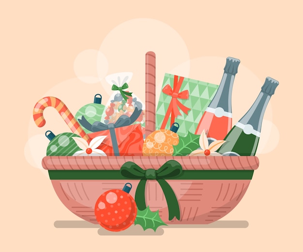 Free vector hand drawn christmas basket illustration