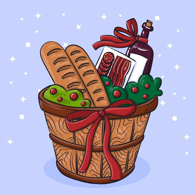 Hand drawn christmas basket illustration