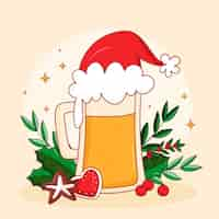 Vettore gratuito illustrazione disegnata a mano della birra di natale