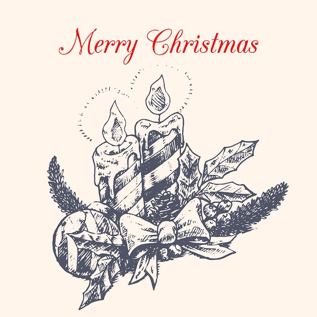 Hand drawn christmas candle background