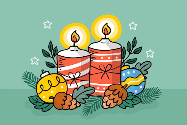 無料ベクター 手描きのクリスマスキャンドルの背景