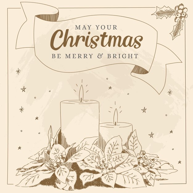 Hand drawn christmas candle background