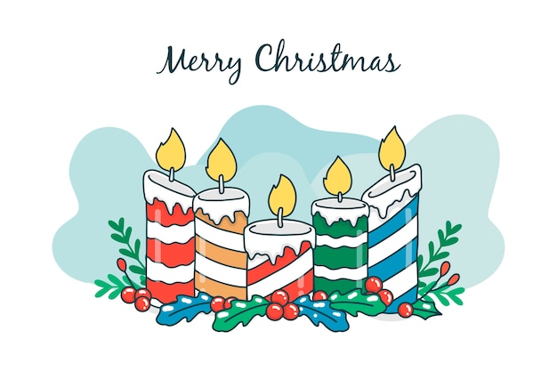 Бесплатное векторное изображение Ручной обращается рождественские свечи фон