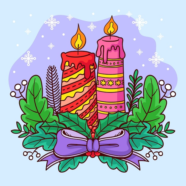Hand drawn christmas candle background
