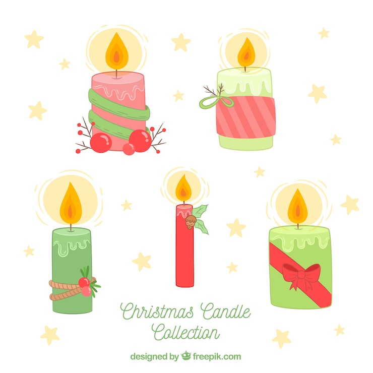 無料Vector 手描きのクリスマスキャンドルコレクション