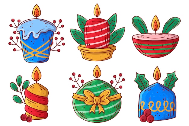 Free vector hand drawn christmas candle collection