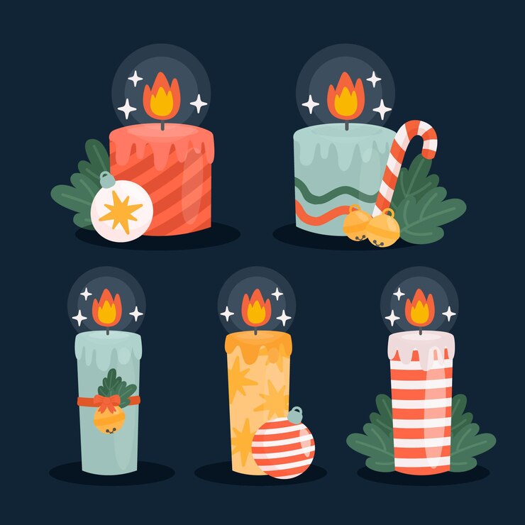 無料Vector 手描きのクリスマスキャンドルコレクション