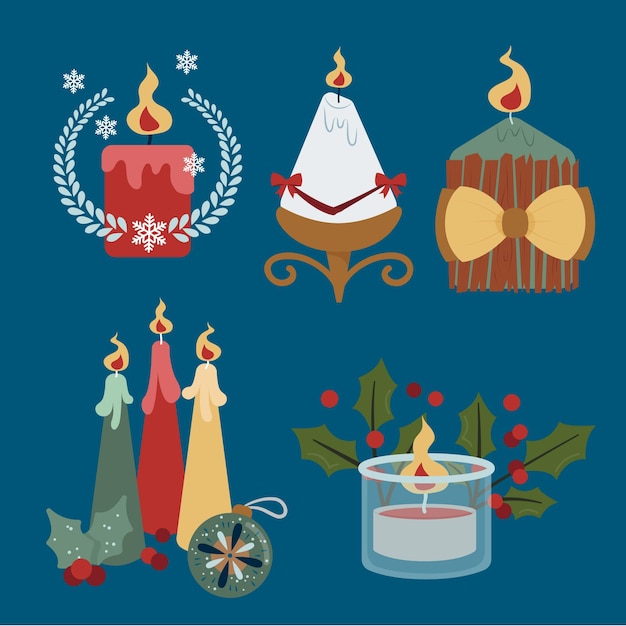 Free vector hand drawn christmas candle collection