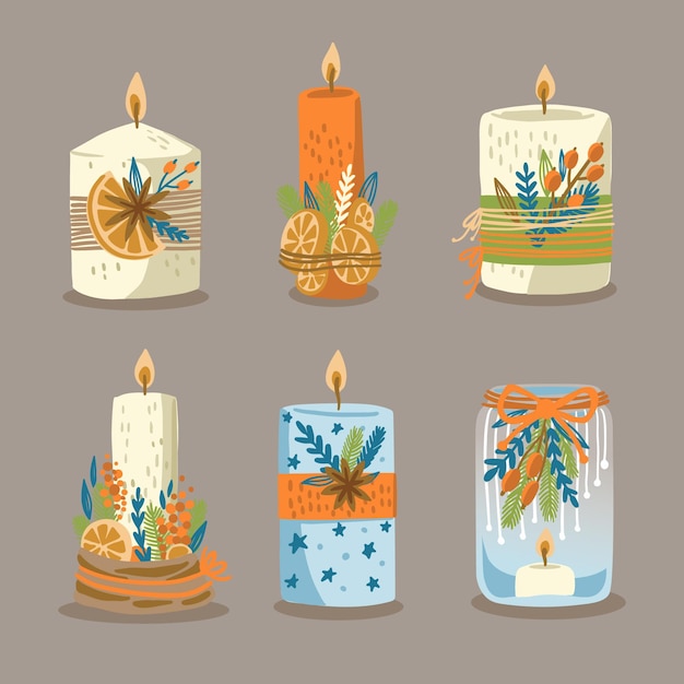 Free vector hand drawn christmas candle collection