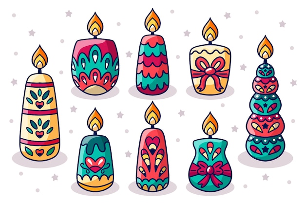 Hand drawn christmas candle collection