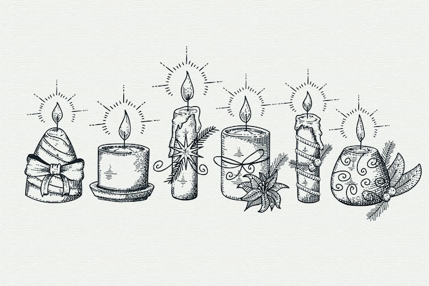 Бесплатное векторное изображение Ручной обращается рождественская коллекция свечей