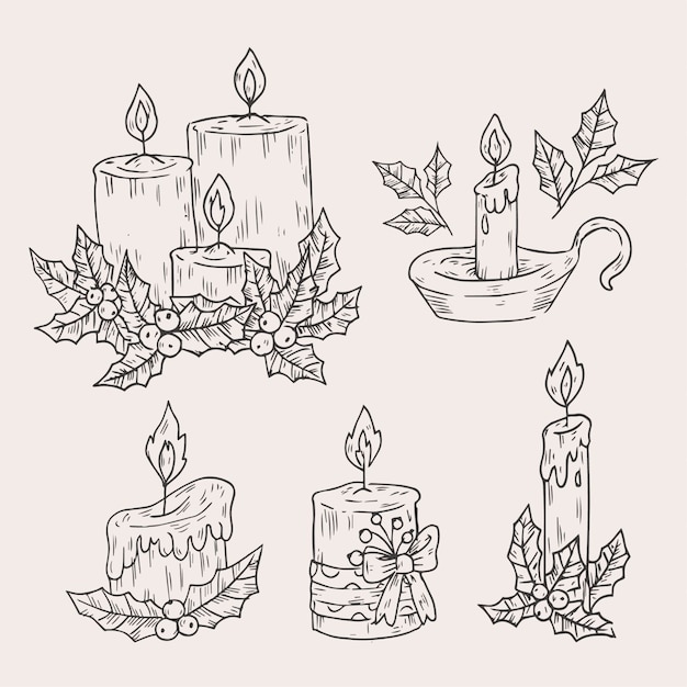 Free vector hand drawn christmas candle collection