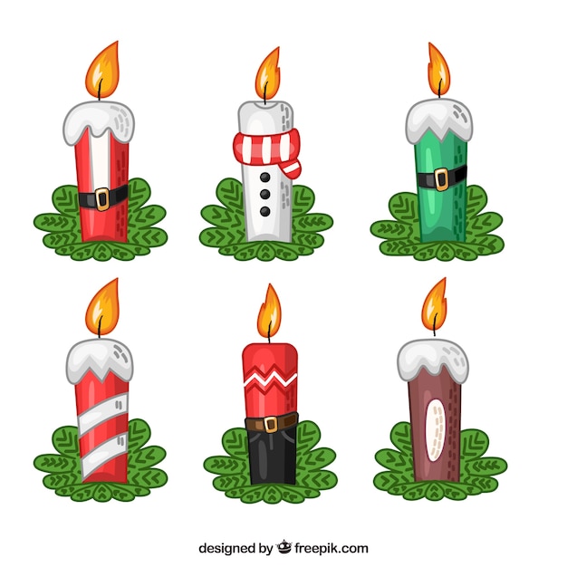 Hand drawn christmas candles in santa claus style