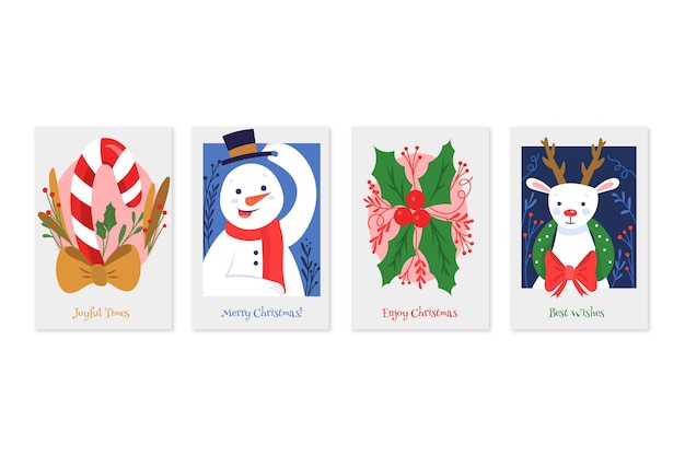Бесплатное векторное изображение Коллекция рисованной рождественских открыток