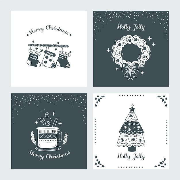 Hand drawn christmas cards collection