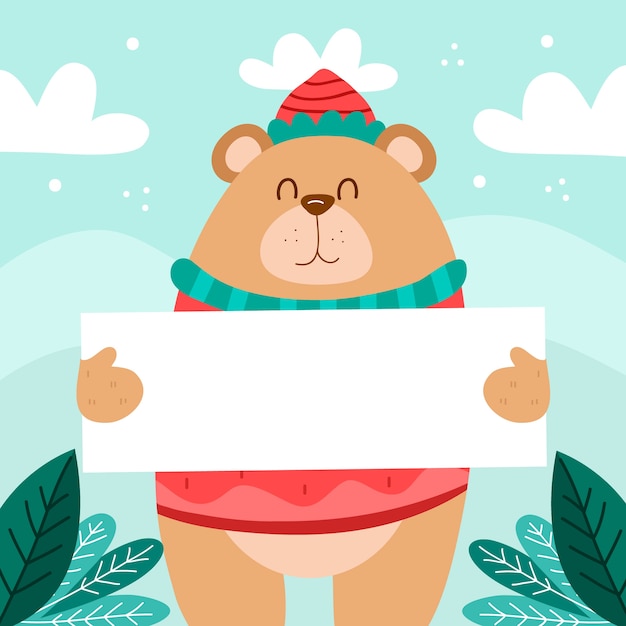 Free vector hand drawn christmas character bear holding blank banner