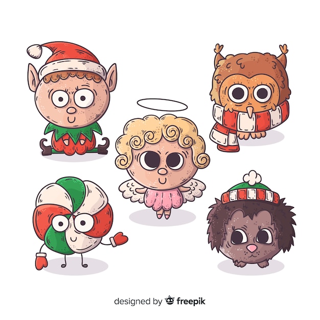 Free vector hand drawn christmas character collection