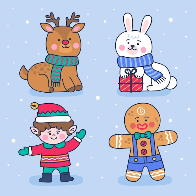 Free vector hand drawn christmas character collection