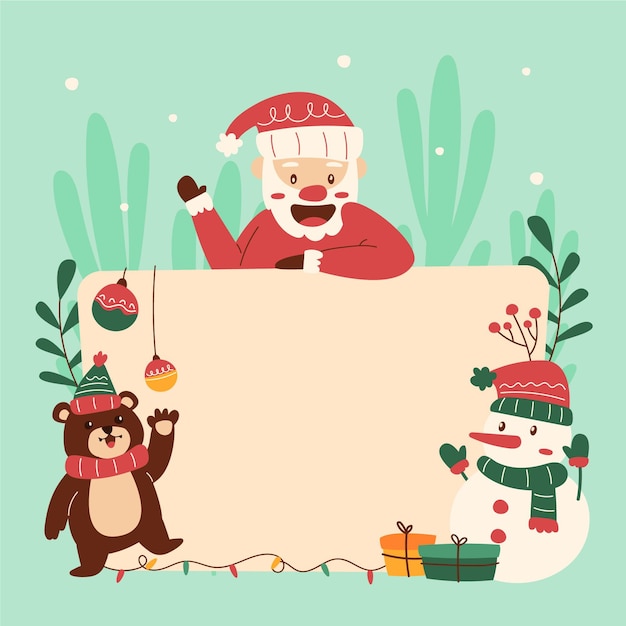 Hand drawn christmas character holding blank banner