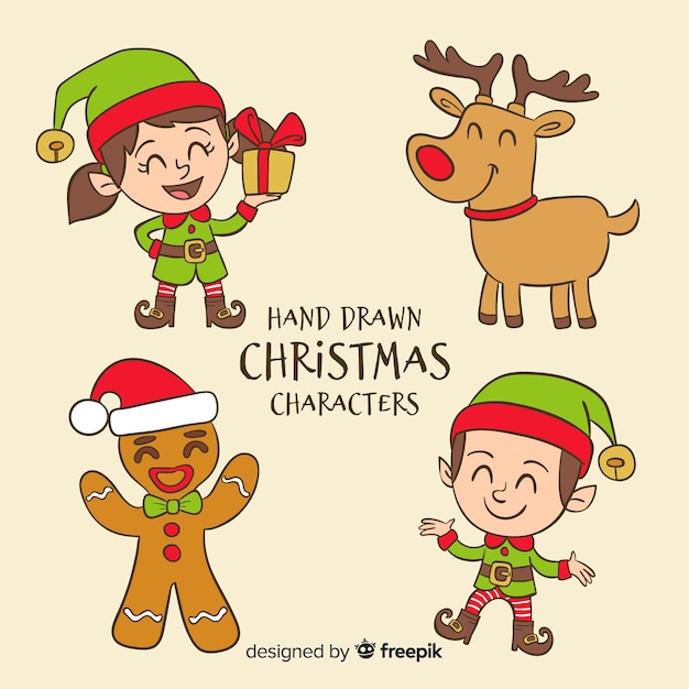 Free vector hand drawn christmas characters collection