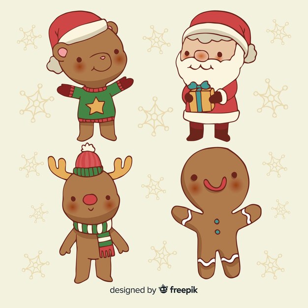 Hand drawn christmas characters collection