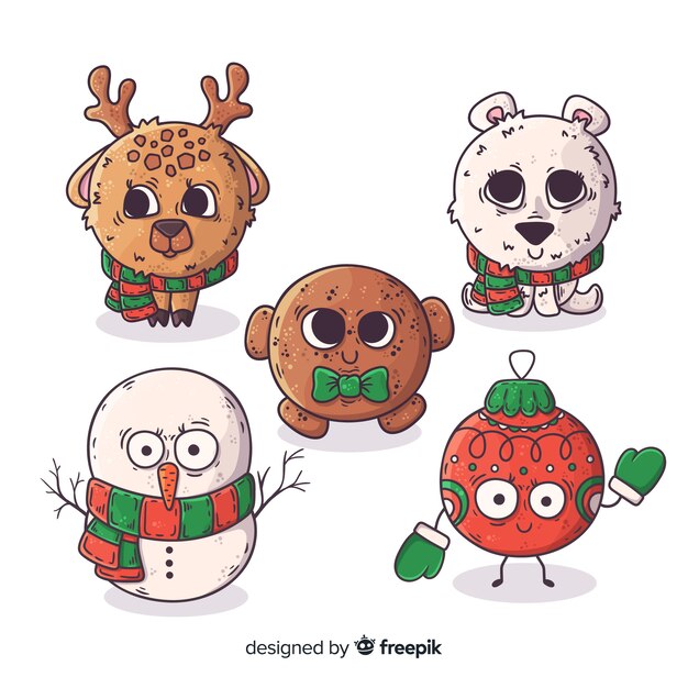 Hand drawn christmas characters collection