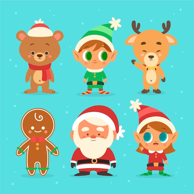 Hand drawn christmas characters collection