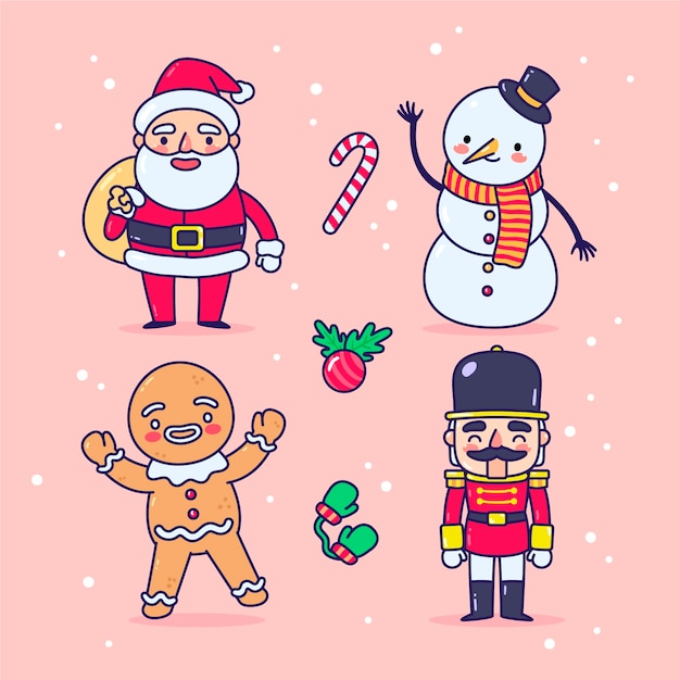 Hand drawn christmas characters collection